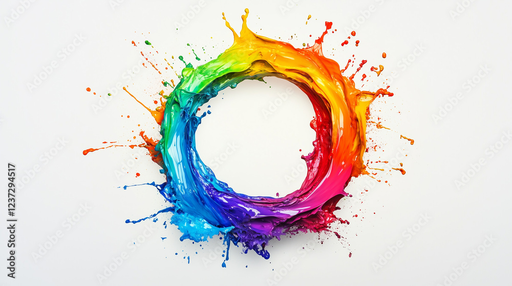 Vibrant Circular Splash of Colorful Paint on White Background – Creative Abstract Art Vibrant Circular Splash of Colorful Paint on White Background – Creative Abstract Art