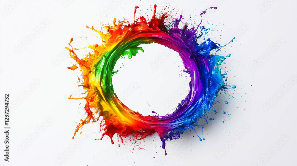 Vibrant Circular Splash of Colorful Paint on White Background – Creative Abstract Art Vibrant Circular Splash of Colorful Paint on White Background – Creative Abstract Art