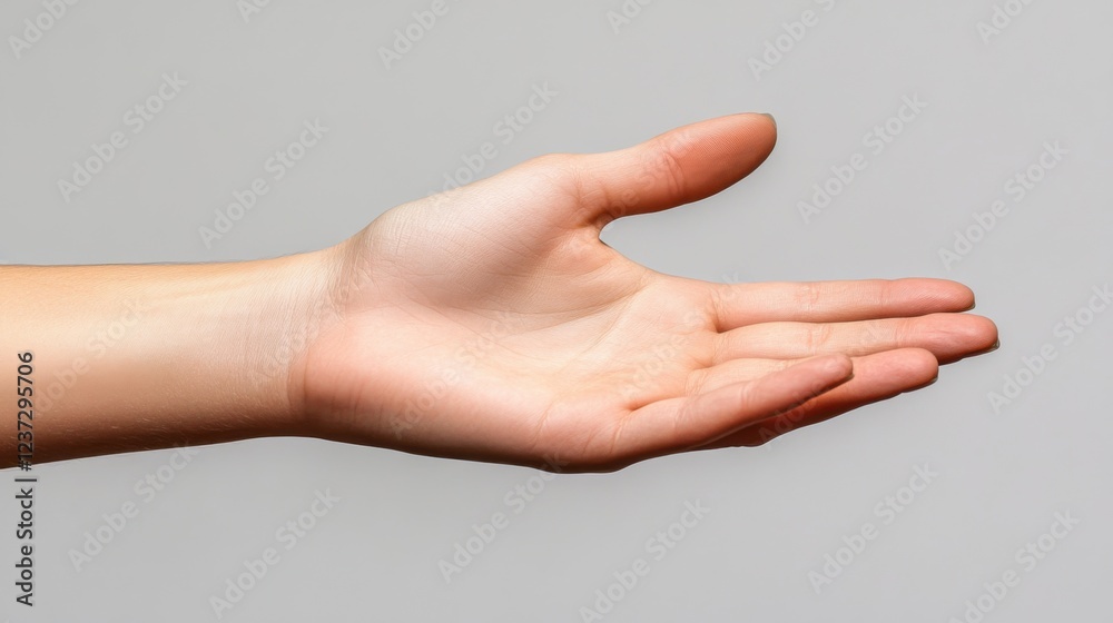 Open human hand, palm facing up against neutral background Open human hand, palm facing up against neutral background
