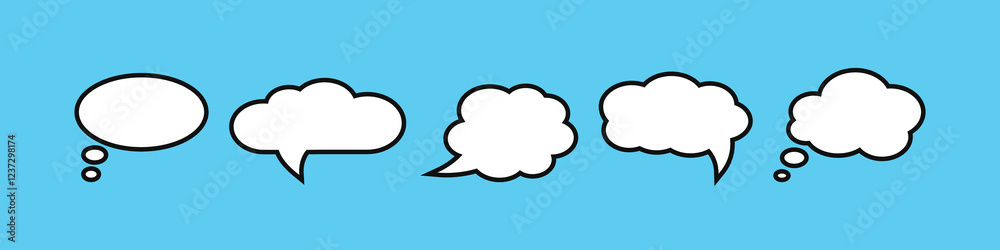 Set, collection of flat style vector speech bubbles, clouds, baloons. Talking, speaking, chatting, screaming, laughing, thinking, dreaming bubbles. Modern motion design shapes with rounded edges. Set, collection of flat style vector speech bubbles, clouds, baloons. Talking, speaking, chatting, screaming, laughing, thinking, dreaming bubbles. Modern motion design shapes with rounded edges.