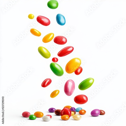 Colorful candies falling, white background, studio shot, food advertising (4) photo