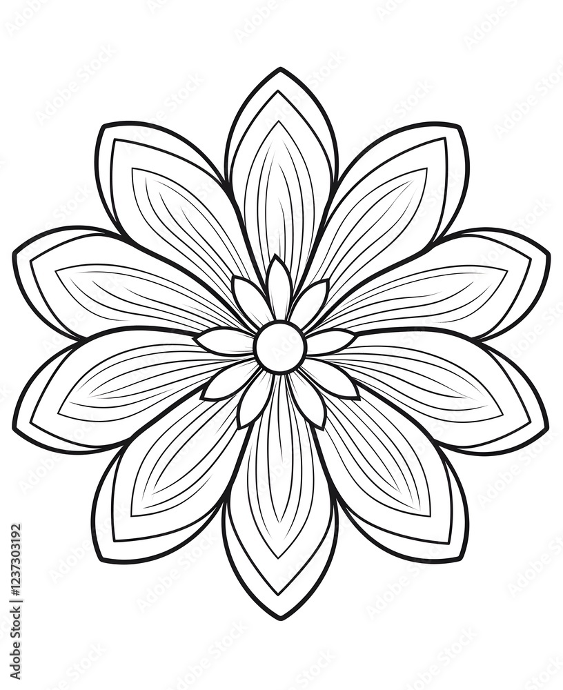 Obraz premium Line Art Drawing of a Stylized Flower