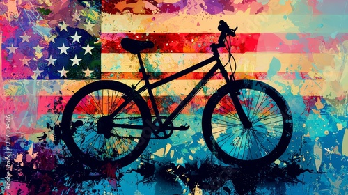 Wallpaper Mural Close-up silhouette of a bicycle, American flag painted in vibrant psychedelic colors, surreal style, energetic patterns, artistic abstraction Torontodigital.ca