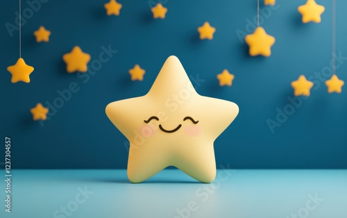 A cheerful, smiling star decoration against a blue backdrop, perfect for kids' rooms and joyful atmospheres. photo