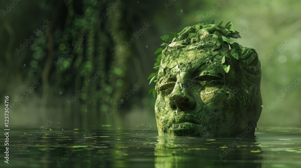 Obraz premium The Lost Deity of the Quagmire: A Statue of a Forgotten God Amidst the Swamp's Embrace