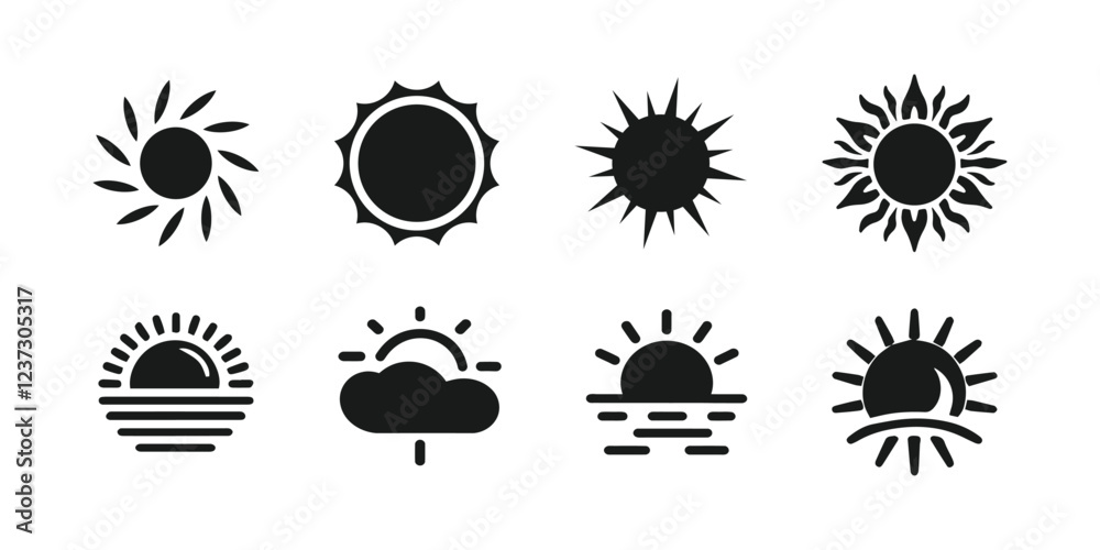 Sun icon set. Yellow sun icons. Silhouette sun icon. Shine sun ray set. Sunset icon collection. Yellow sun star icons. Hot solar energy for tan. Vector illustration Sun icon set. Yellow sun icons. Silhouette sun icon. Shine sun ray set. Sunset icon collection. Yellow sun star icons. Hot solar energy for tan. Vector illustration