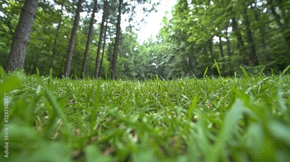 Obraz premium Lush green grass path forest walk nature