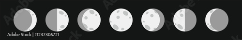 Moon phases astronomy icons set. The entire cycle from new moon to full. Vector illustration