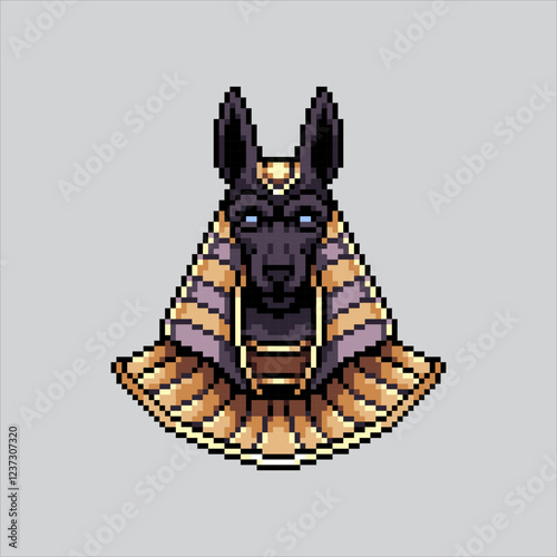 Pixel art illustration Anubis Egypt. Pixelated Anubis God. Anubis Egypt God Icon pixelated for the pixel art game and icon for website and video game. old school retro.