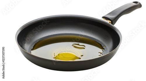 Frying pan with oil on transparent background, ready for cooking