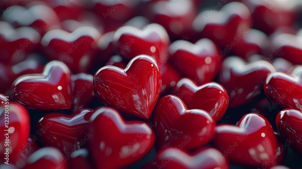 A pile of shiny red hearts. A pile of shiny red hearts.