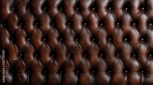 Dark brown leather texture, tufted upholstery, diamond pattern background, furniture detail