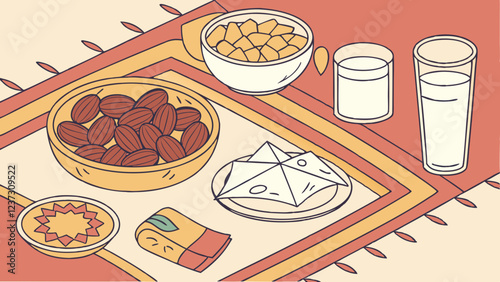 Traditional Ramadan Iftar Meal Setting with Dates and Drinks