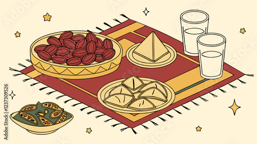 Traditional Ramadan Iftar Meal Setting with Dates and Drinks
