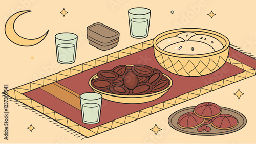 Traditional Ramadan Iftar Meal Setting with Dates and Drinks