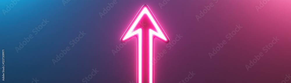 A vibrant neon arrow pointing upward, set against a smooth gradient background of blue and pink colors, symbolizing direction and progress. A vibrant neon arrow pointing upward, set against a smooth gradient background of blue and pink colors, symbolizing direction and progress.