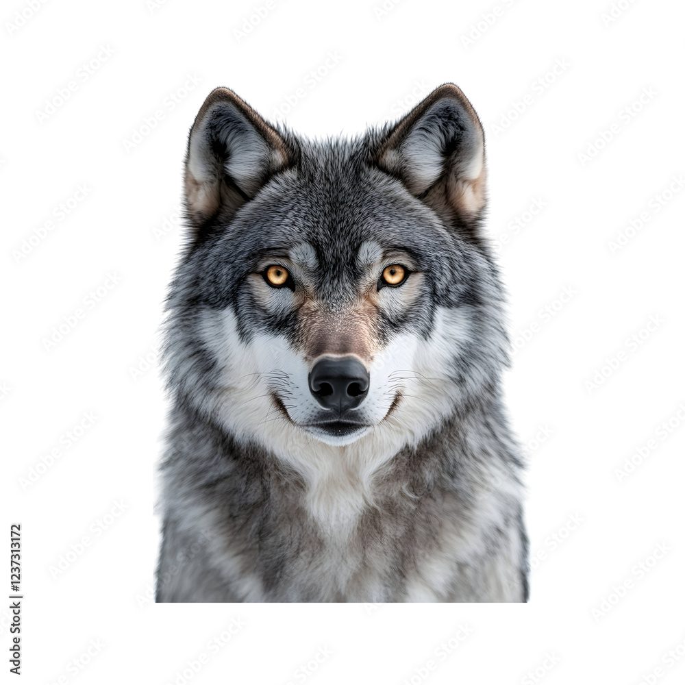 Silver Wolf with Luminous Yellow Eyes and Flowing Metallic Effects Isolated on Transparent Background Silver Wolf with Luminous Yellow Eyes and Flowing Metallic Effects Isolated on Transparent Background
