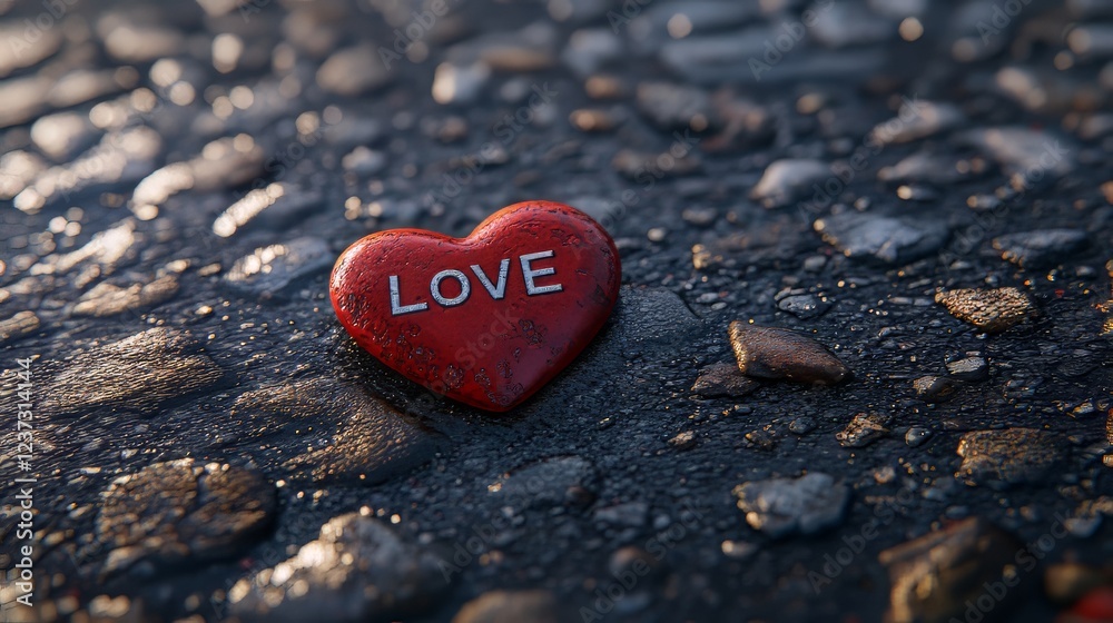 Fototapeta premium A heart-shaped stone on a road.