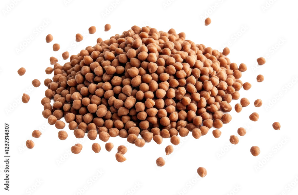 Brown seeds scattered on a white surface isolated on transparent background