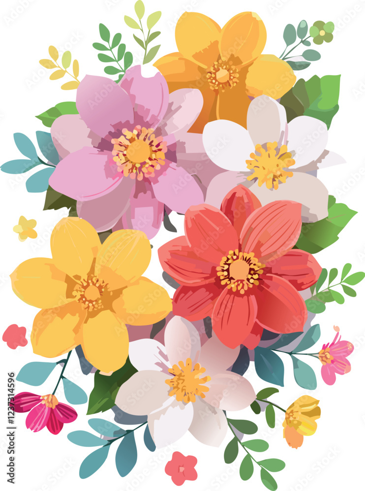 Vektor von bunten verschiedenen Blumen zum Frühlingsanfang