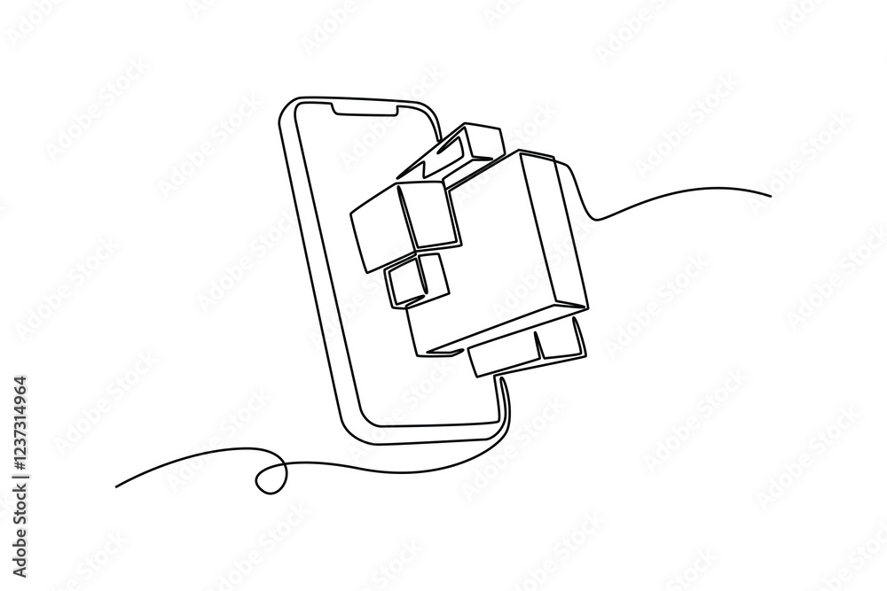 Obraz premium Shopping online concept. Single line draw design vector graphic illustration. 