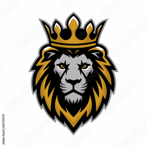 Vintage-Style Lion Face Logo with Crown on White Background