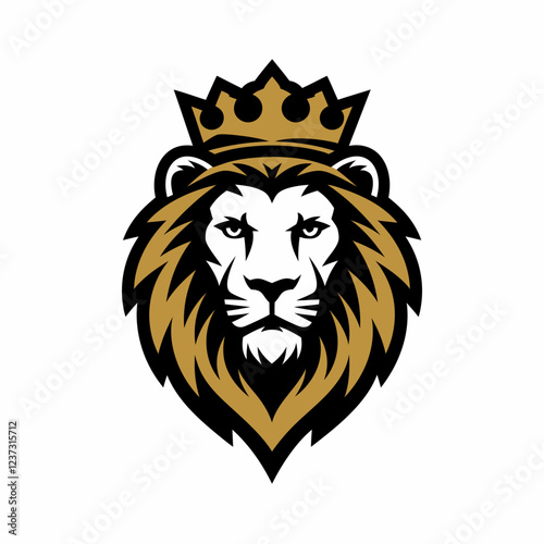 Vintage-Style Lion Face Logo with Crown on White Background