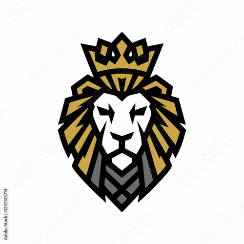 Vintage-Style Lion Face Logo with Crown on White Background