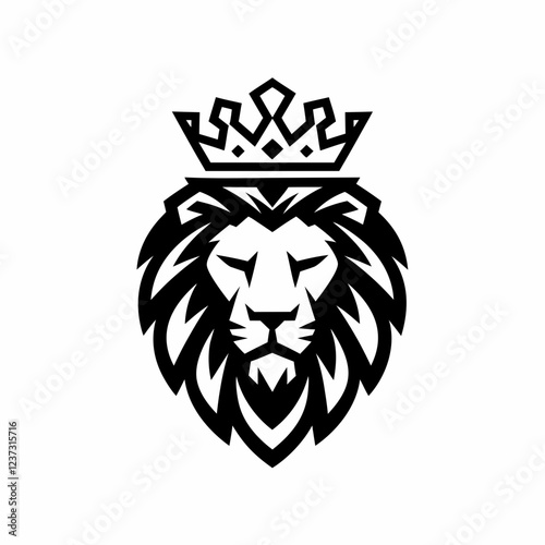 Vintage-Style Lion Face Logo with Crown on White Background