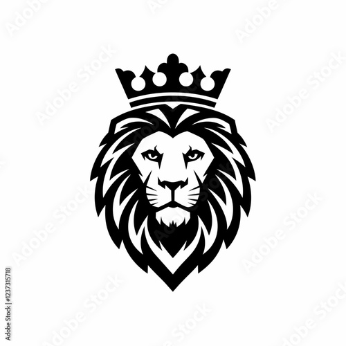 Vintage-Style Lion Face Logo with Crown on White Background