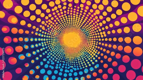 Abstract circle gradient halftone dots pattern, creating a pop-art design effect for banners or posters.
