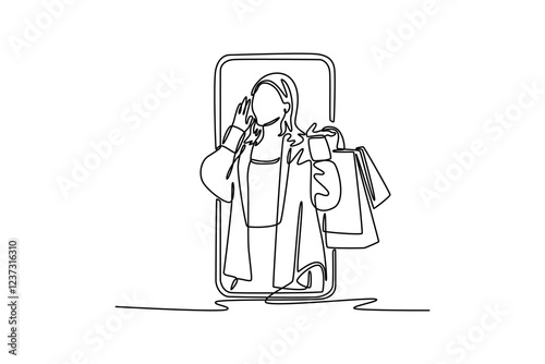 Shopping online concept. Single line draw design vector graphic illustration.	