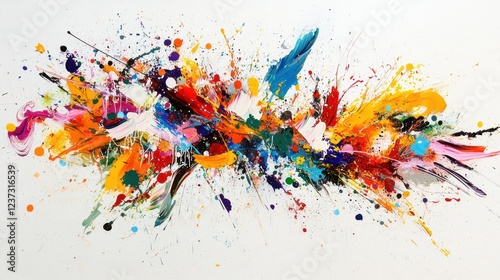 Abstract colorful splatters creating lively and artistic compositions.