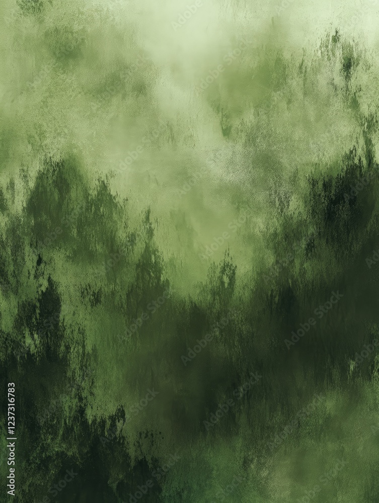 Fototapeta premium Enigmatic Green Forest Landscape: A Mystical and Serene Digital Painting.