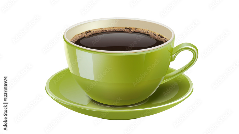 Obraz premium Green coffee cup filled with hot fresh coffee on transparent background