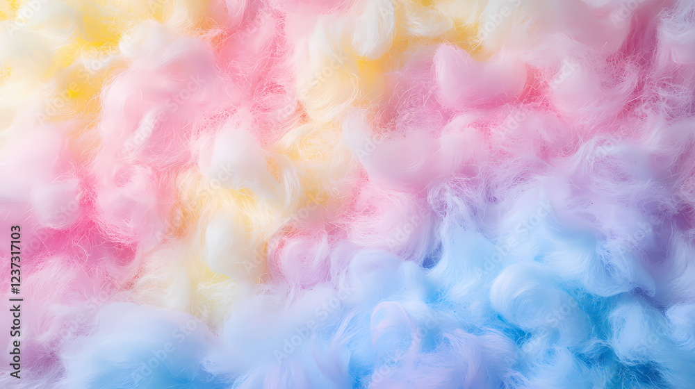 Fototapeta premium abstract background with pastel shades of pink, blue, and yellow, resembling the fluffy textures of cotton candy, evoking a sense of nostalgia and sweetness. Pastel Nostalgia. Illustration