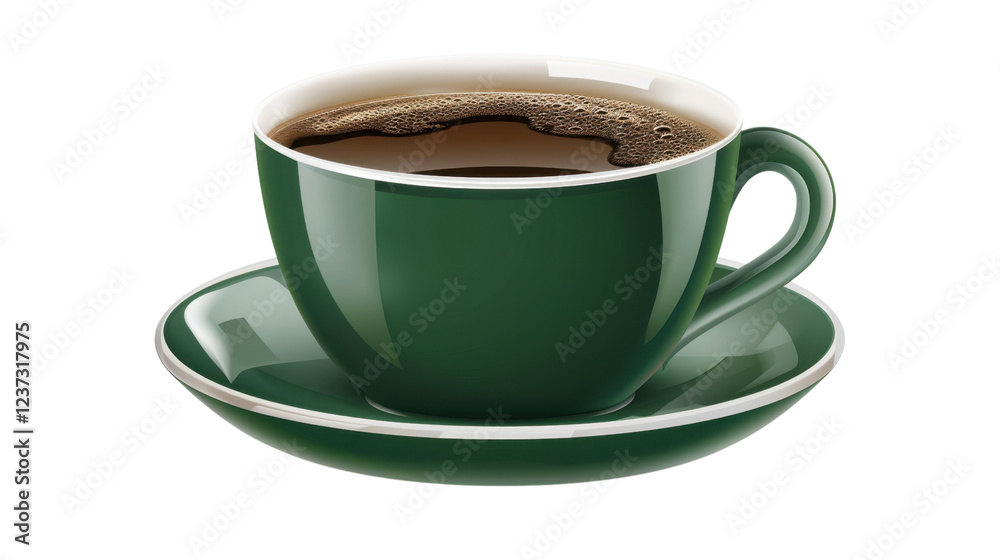 Fototapeta premium Green coffee cup filled with hot fresh coffee on transparent background