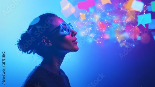 Wallpaper Mural Creative Woman with Glasses Surrounded by Colorful Digital Thoughts Torontodigital.ca