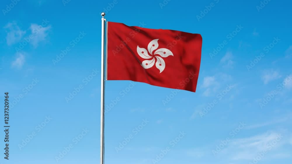 High detailed flag of Hong Kong. National Hong Kong flag. Asia. 3D Render.