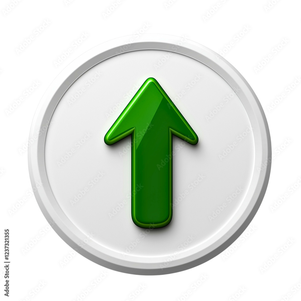 Green Arrow upward icon on round white button , transparent background Green Arrow upward icon on round white button , transparent background