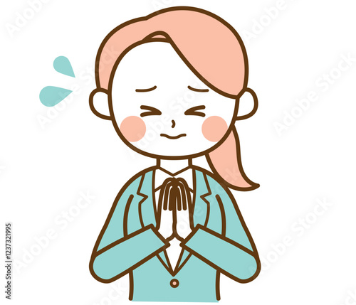 スーツを着た女性が謝っているイラスト