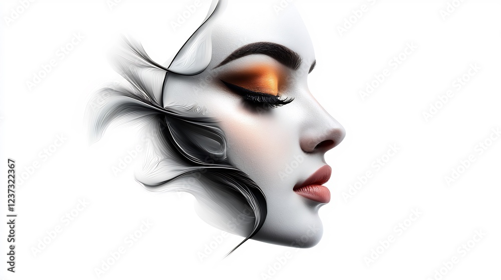 Abstract Profile Portrait of a Woman with Angular Features and Subtle Makeup Abstract Profile Portrait of a Woman with Angular Features and Subtle Makeup