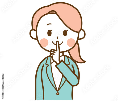 スーツを着た女性が静かにしているイラスト