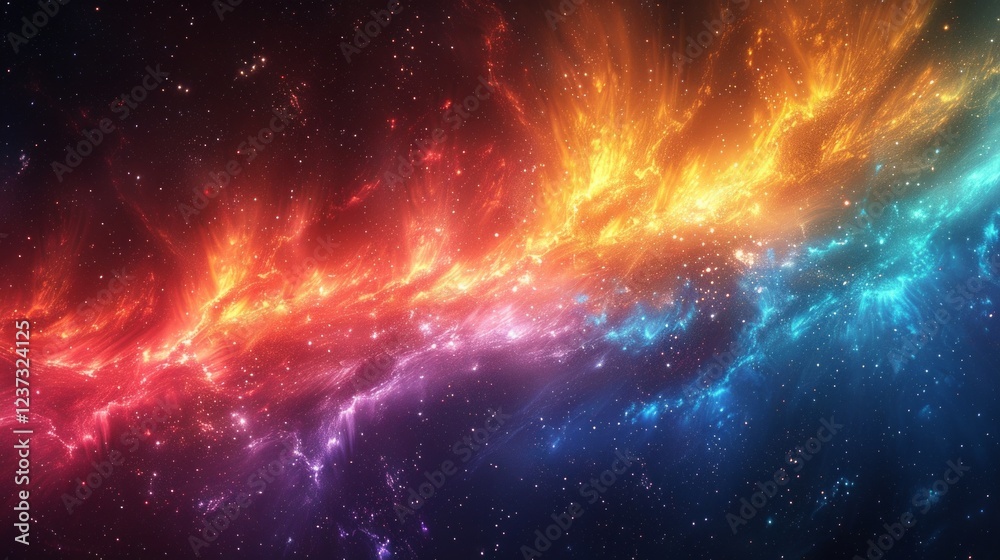 Cosmic nebula with red, orange, and blue hues, scattered with stars. AI generative. . Cosmic nebula with red, orange, and blue hues, scattered with stars. AI generative. .