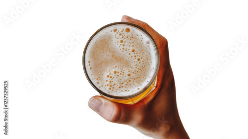 Hand holding glass of beer with transparent background