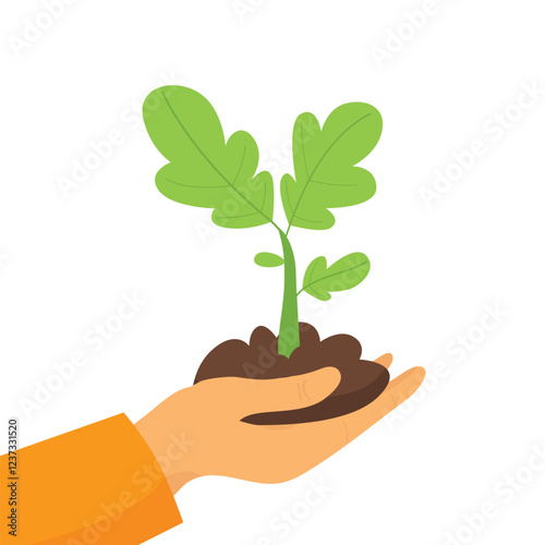 Hand holding tree shoot, World Movement to Plant a Million Trees. Vector welcome movement of one million trees day January 10. Vector illustration. Tree vector. Planting movement. Save the Earth.