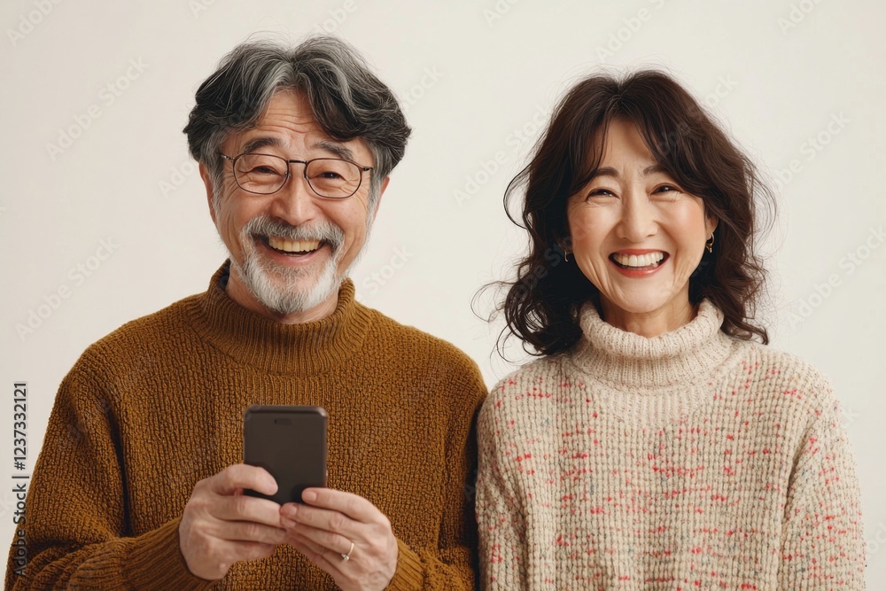 Fototapeta premium Happy Senior Couple Using Smartphone, Elderly Technology & Digital Connection