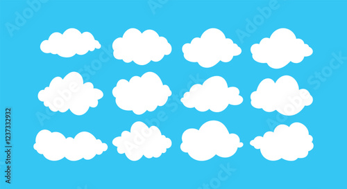Set of cartoon cloud in a flat design. White cloud collection.