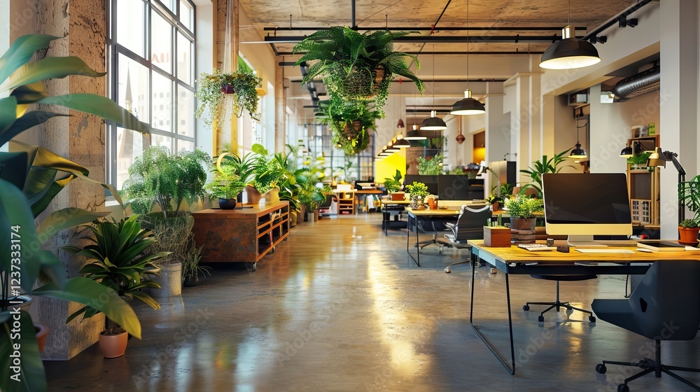 Industrial style of living room design with green wall, 3d render. AI generated illustration
