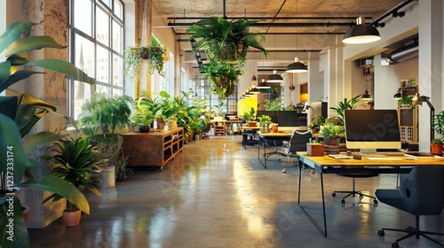 Obraz na płótnie Industrial style of living room design with green wall, 3d render. AI generated illustration w salonie